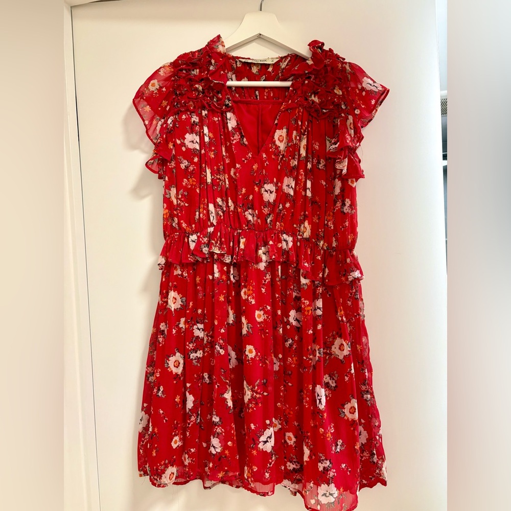 Zara Red Mini Floral Dress - Size S